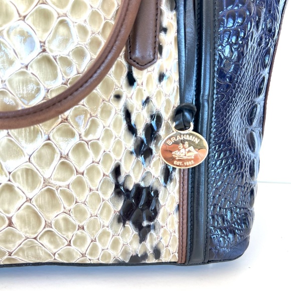 BRAHMIN Vivian Dome Tricolor Structure Croc Leather Luxury Shoulder Tote Satchel - Picture 3 of 16